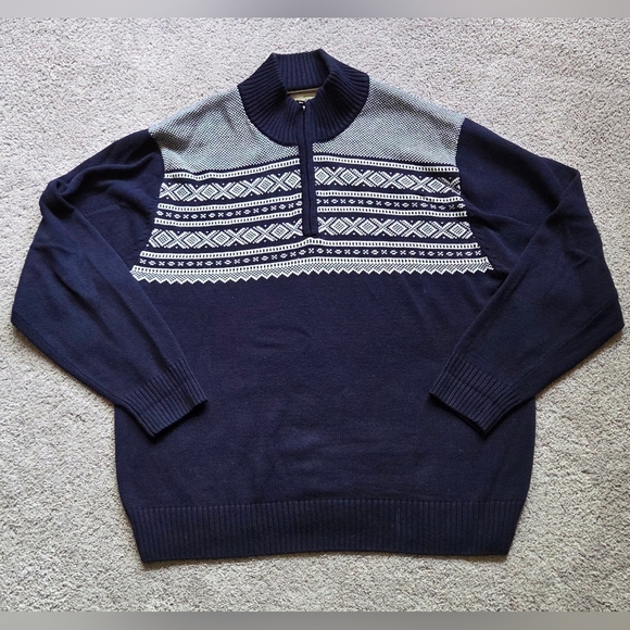 Weatherproof Vintage Men's Navy Blue Fair Isle 1/4 Zip Pullover Sweater, Size XL - Picture 1 of 6
